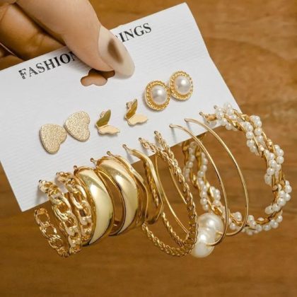 Vintage Geometric Golden Drop Earrings for Women-001