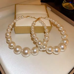 Women’s Oversized Simulated Pearl Hoop Earrings