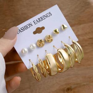 Vintage Geometric Golden Drop Earrings for Women-003
