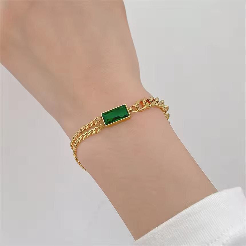 Vintage Green Zircon Asymmetrical Chain Bracelet for Women - Image 4