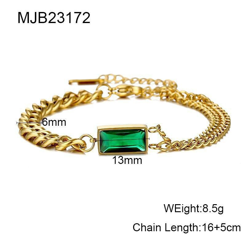 Vintage Green Zircon Asymmetrical Chain Bracelet for Women - Image 6